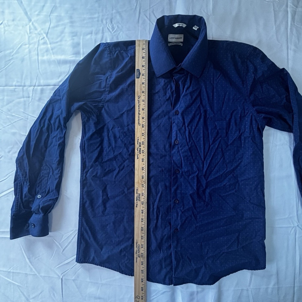 Lucky Brand 4 Way Stretch Slim Fit Dress Shirt Men Size Large Blue - Picture 8 of 13